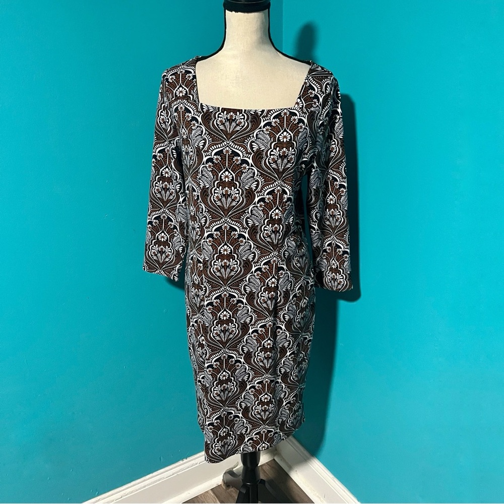 The Limited 10 Navy Blue Brown Paisley Print Square Neck Dress